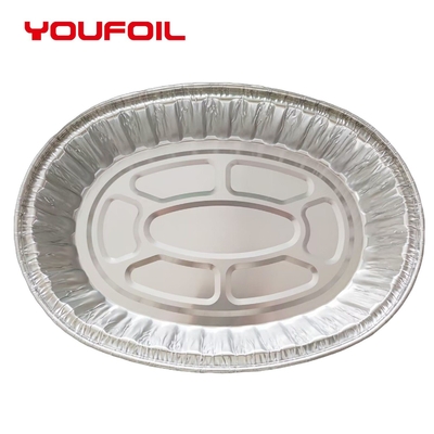 プラスチックふたが付いている8006使い捨て可能な楕円形アルミニウム皿の食料調達の耐熱の深皿
